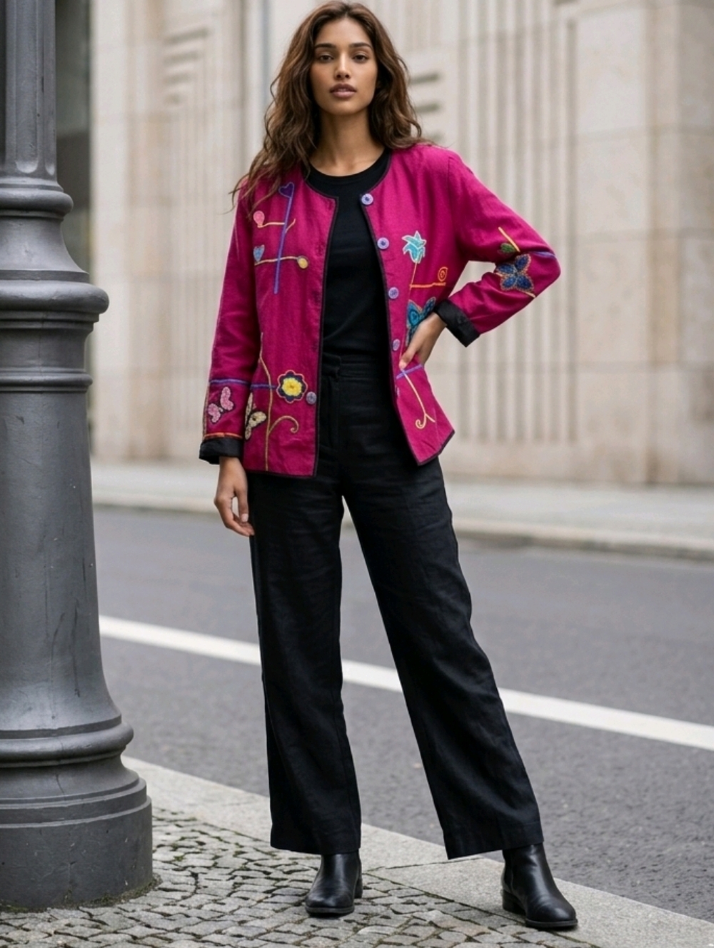 Indigo Moon Vintage Butterfly Embroidered Art to Wear Blazer Eclectic Jacket L